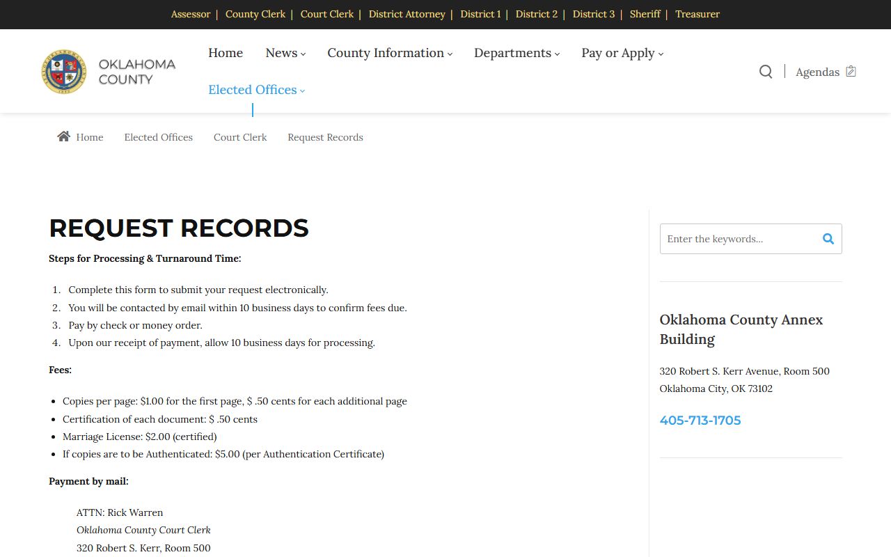 Oklahoma County Court Clerk records request page for court records