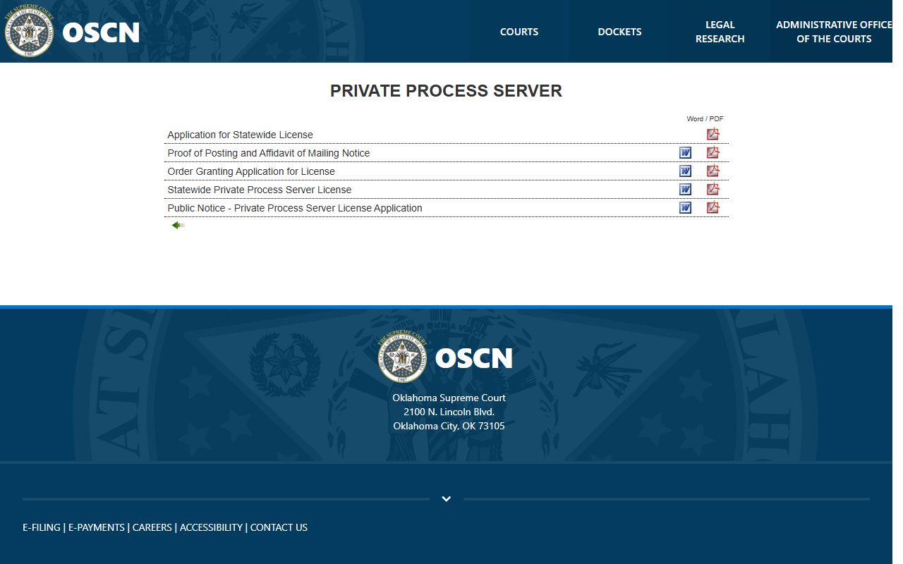 Oklahoma AOC process-server forms linked by the Court Clerk