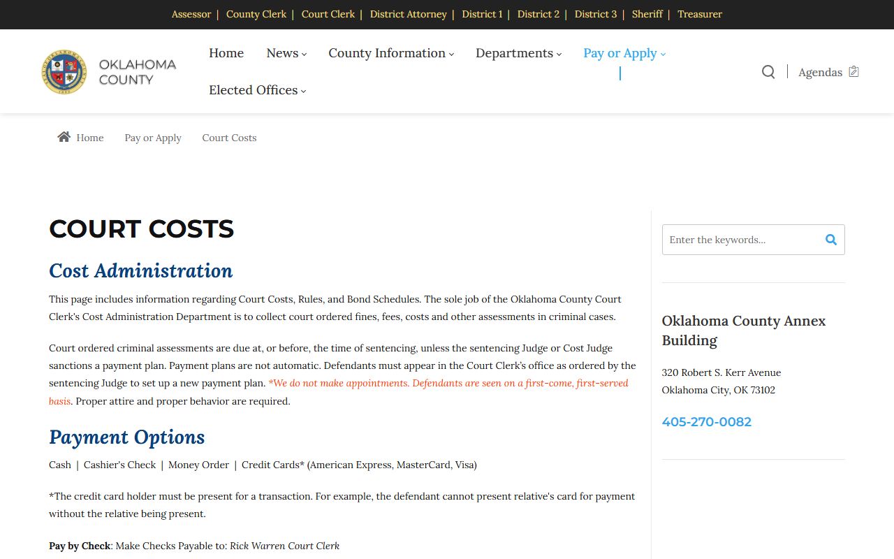 Oklahoma County Court Clerk court fees page for court records