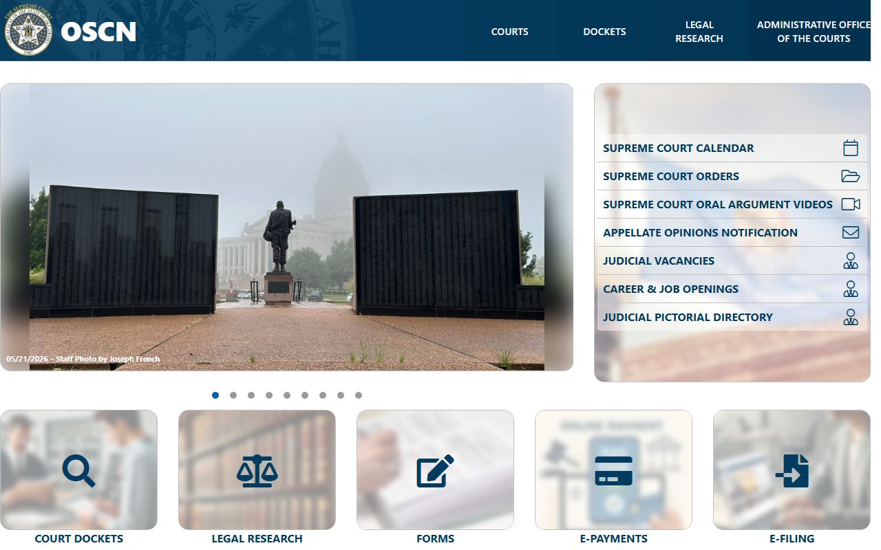 OSCN judiciary portal for Oklahoma County court records