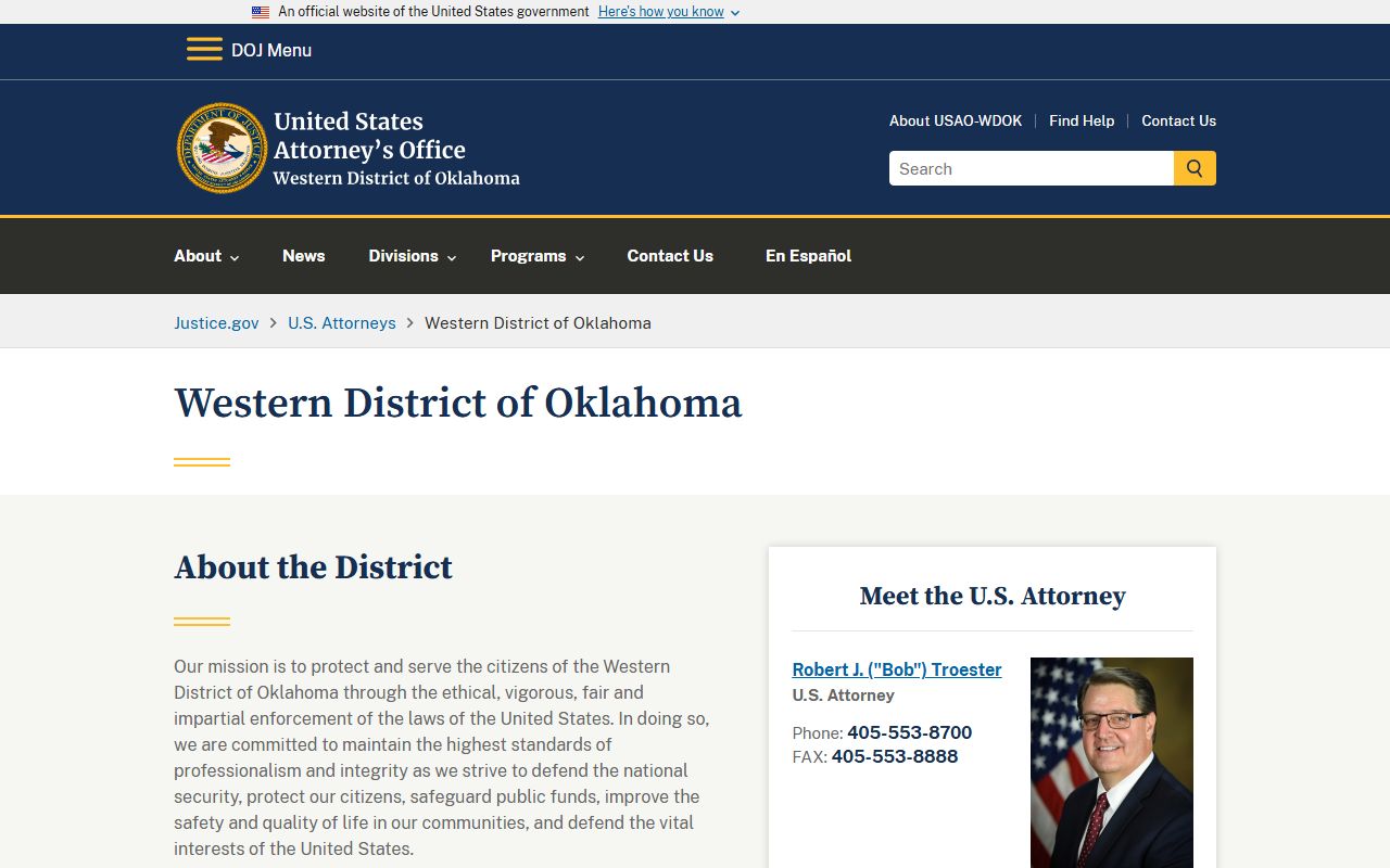 U.S. Attorney for the Western District of Oklahoma serving Oklahoma County