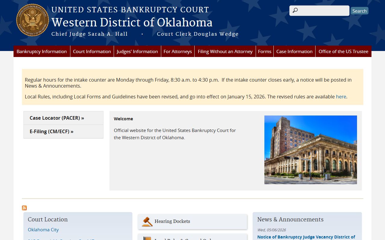 U.S. Bankruptcy Court for the Western District of Oklahoma near Oklahoma County