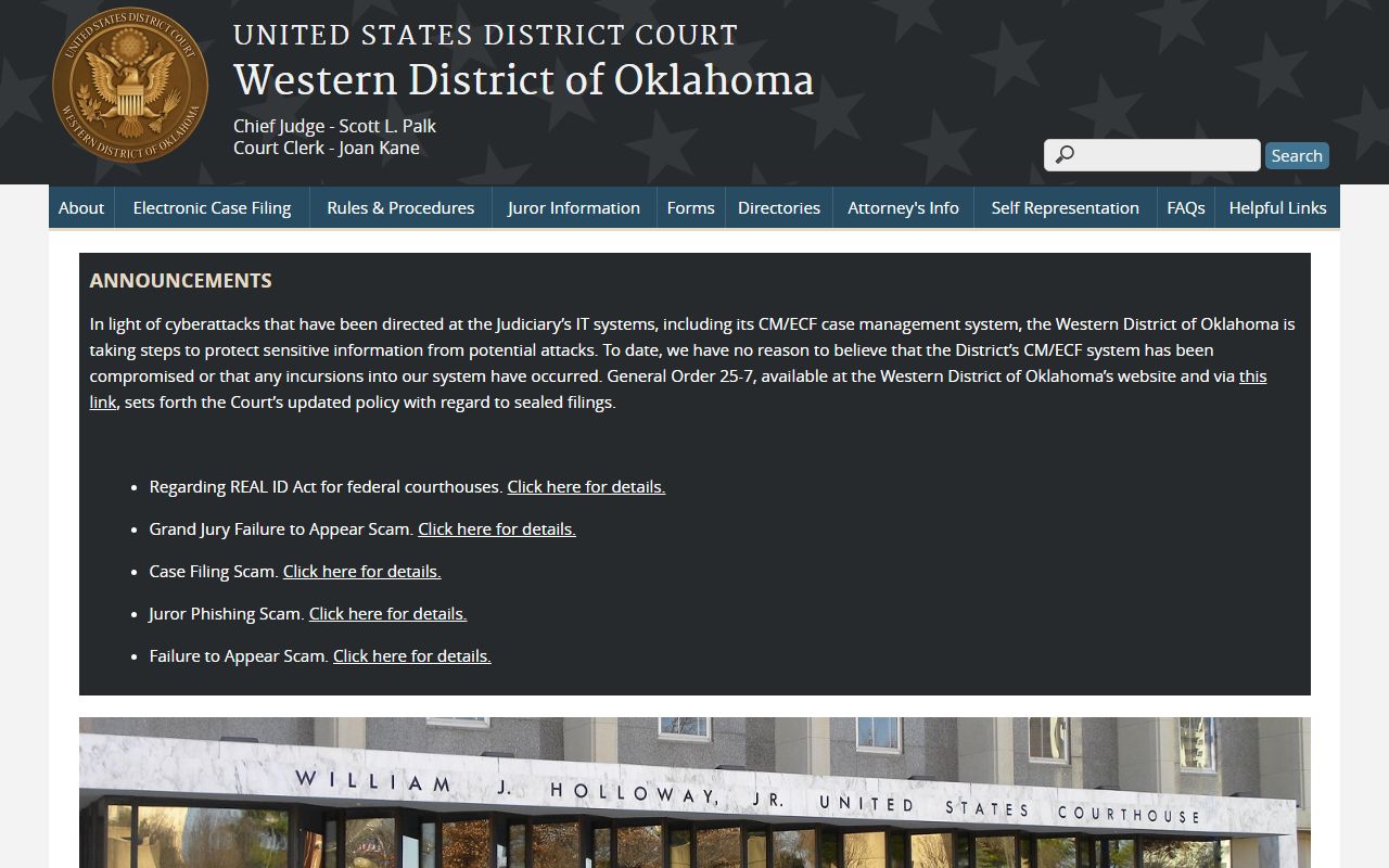 U.S. District Court for the Western District of Oklahoma serving Oklahoma County