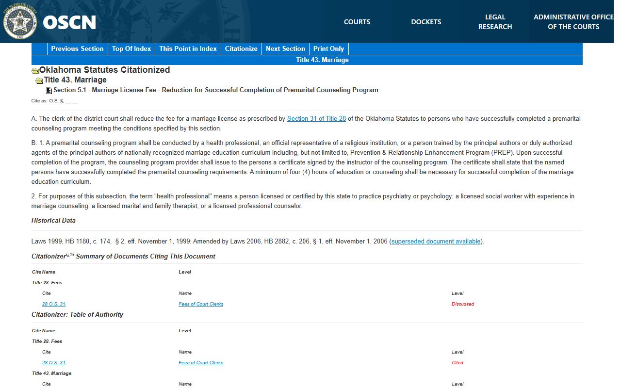 Oklahoma marriage license statute as an Oklahoma County public record