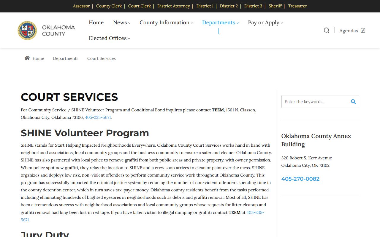 Oklahoma County Court Services page for released inmates